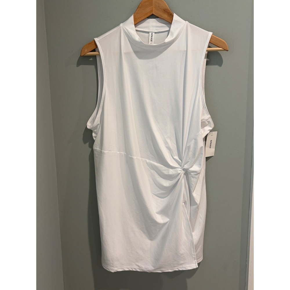 Spanx Butter Asymmetrical Top White Sleeveless Mock Neck Side Knot 50806R XL